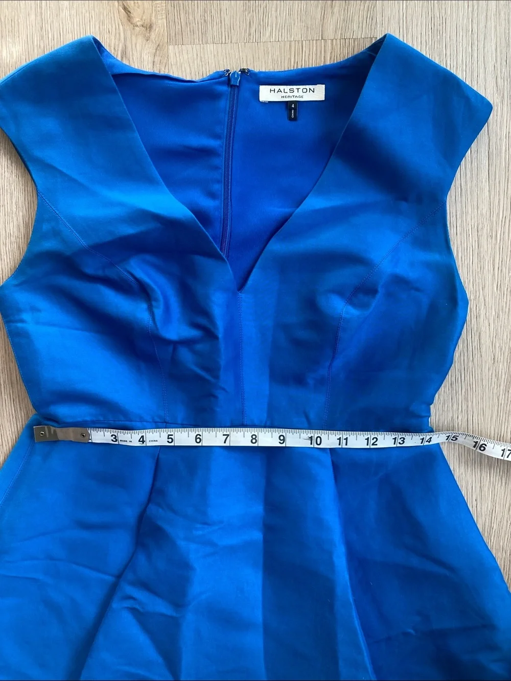 Halston Heritage Cobalt Blue Cotton/Silk Blend High-Low Fit-and-Flare Dress - Picture 10 of 11